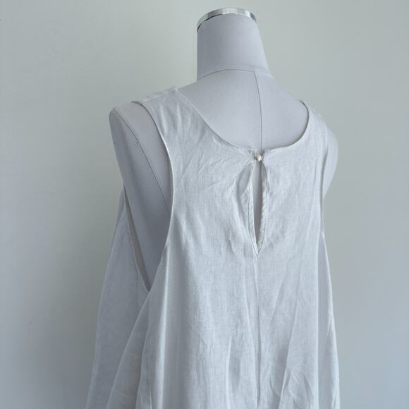 White Linen Maxi Dress 3XL Draped Sleeveless Lagenlook Maternity Minimalist - Picture 4 of 9